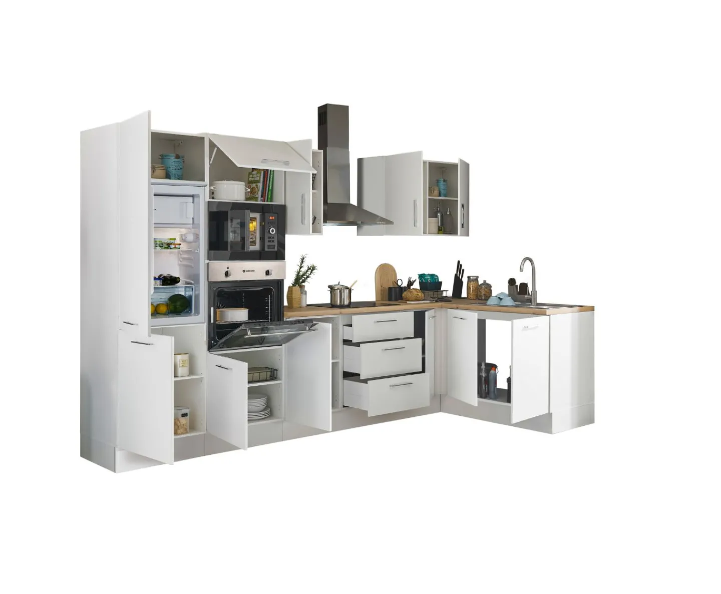 Bega BBK Küchenblock mit E-Geräten CORNWALL (Ecke-Backofen-Kühlschrank-Mikrowelle) I* Küchenzeilen Mit Geräten
