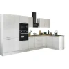 Küchenblock mit E-Geräten CORNWALL (Ecke-Backofen-Kühlschrank-Mikrowelle-Apotheker) II
