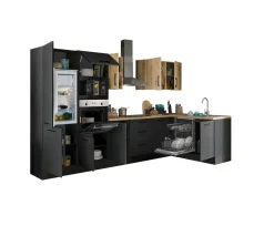 Küchenblock mit E-Geräten CORNWALL (Ecke-Backofen-Geschirrspüler-Kühlschrank-Mikrowelle) III
