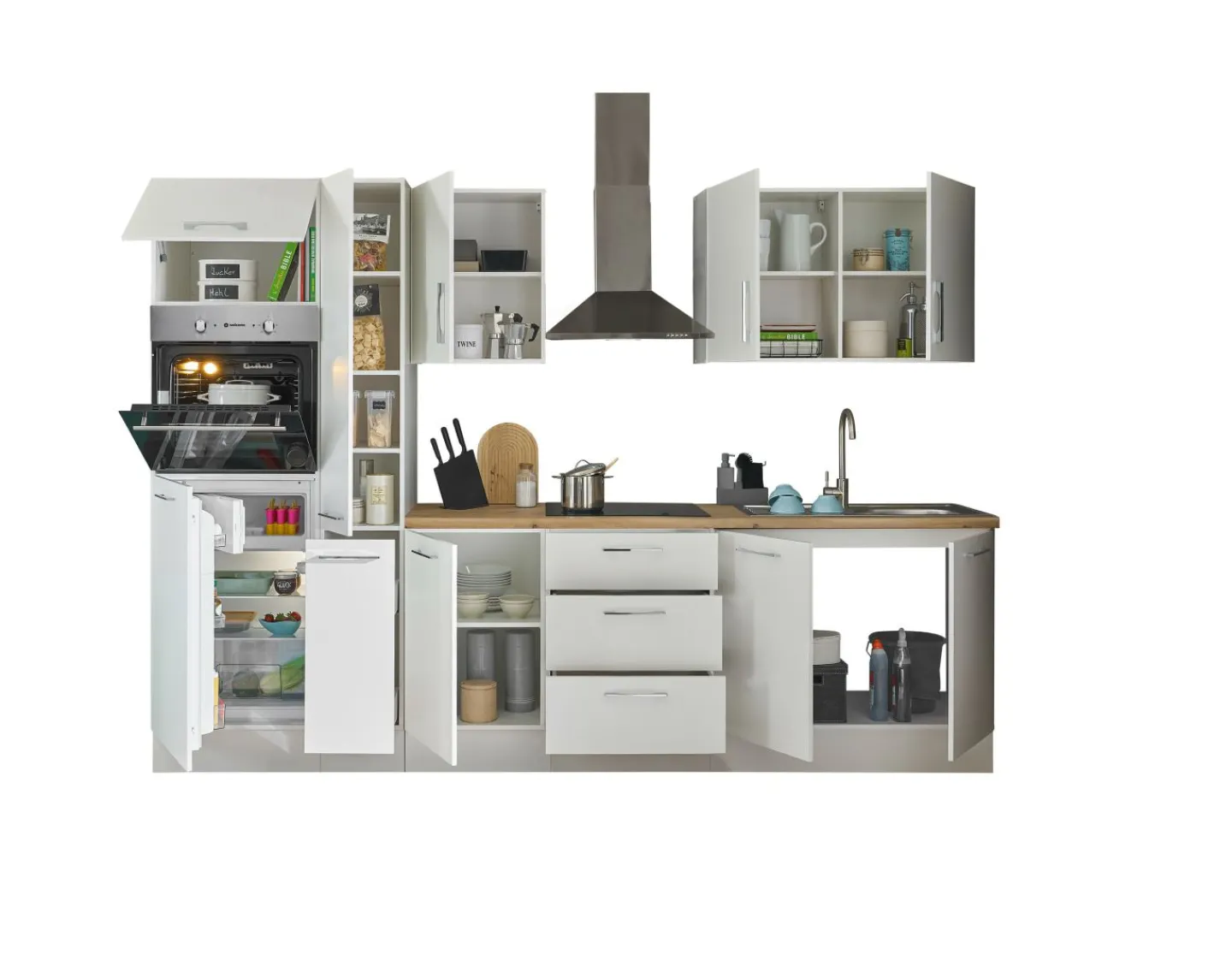 Bega BBK Küchenblock mit E-Geräten CORNWALL (Zeile-Backofen-Kühlschrank-Apotheker) I* Küchenzeilen Mit Geräten