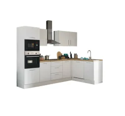 Küchenblock mit E-Geräten CORNWALL (Ecke-Backofen-Geschirrspüler-Mikrowelle) I