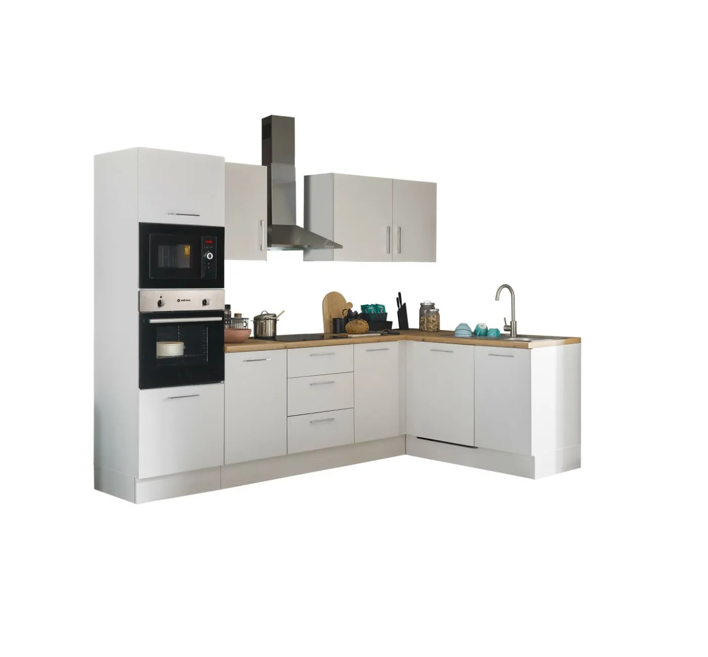 Küchenblock mit E-Geräten CORNWALL (Ecke-Backofen-Geschirrspüler-Mikrowelle) I