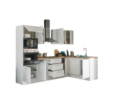 Küchenblock mit E-Geräten CORNWALL (Ecke-Backofen-Geschirrspüler-Mikrowelle) I