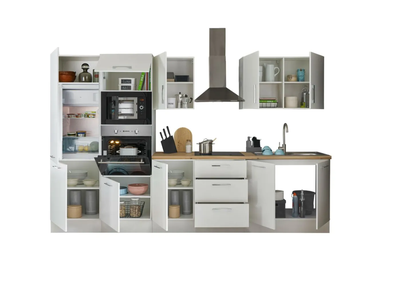 Küchenblock mit E-Geräten CORNWALL (Zeile-Backofen-Kühlschrank-Mikrowelle) I