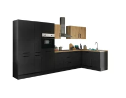 Küchenblock mit E-Geräten CORNWALL (Ecke-Backofen-Geschirrspüler-Kühlschrank-Apotheker) III