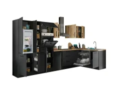 Küchenblock mit E-Geräten CORNWALL (Ecke-Backofen-Geschirrspüler-Kühlschrank-Apotheker) III