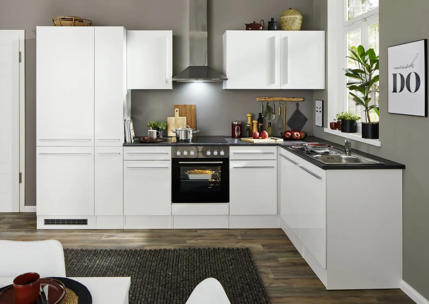 Küchenblock mit E-Geräten JAZZ 8 (Ecke-Kühlschrank-Apotheker) I