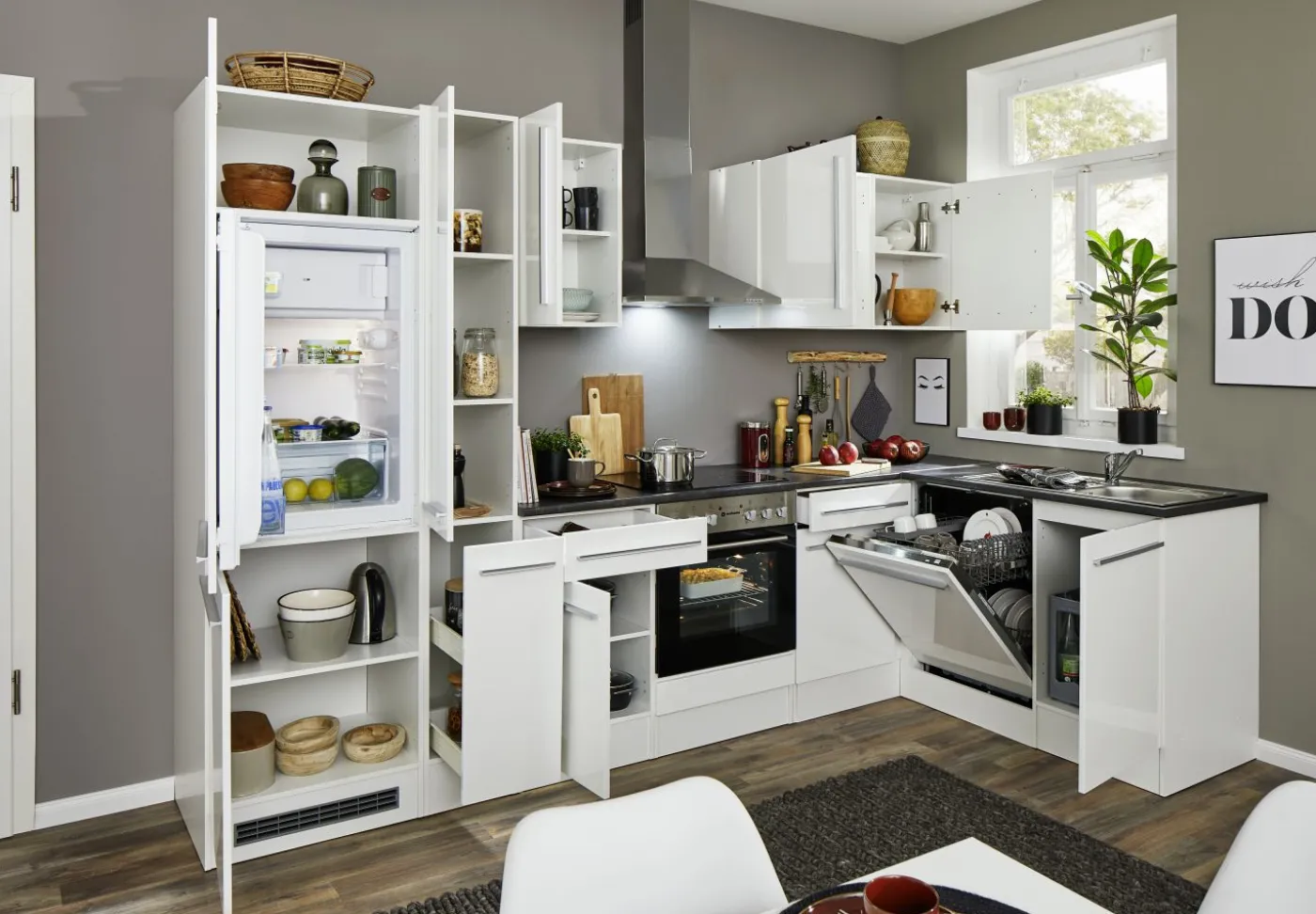 Küchenblock mit E-Geräten JAZZ 8 (Ecke-Kühlschrank-Apotheker) I