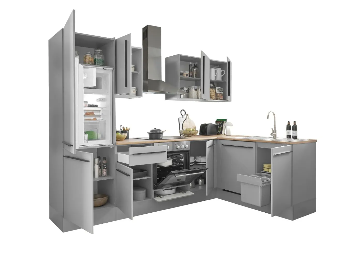 Küchenblock mit E-Geräten MANCHESTER (Ecke-Kühlschrank) I
